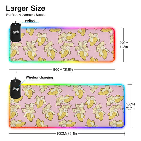 Cute Cartoon Cat Wireless Charging Mouse Pad for Mobile Phone Extra Large Gaming Mousepad with 13 Lighting Modes Computer Mat for Gaming MacBook PC Laptop Desk Office Home