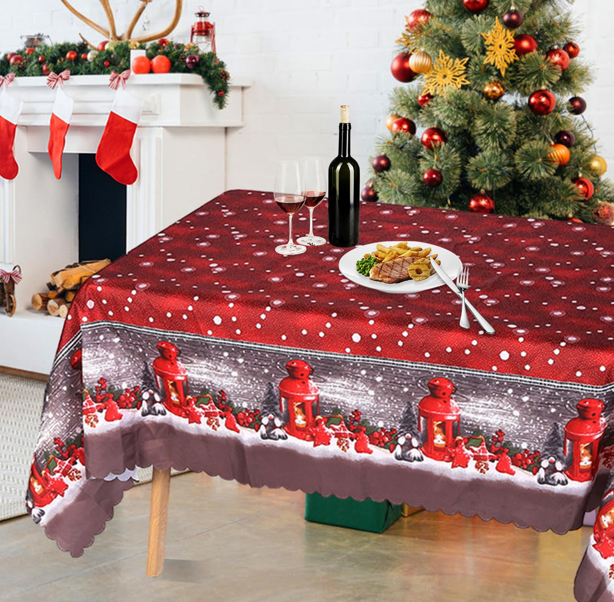 180 x 150 cm Rectangular Christmas Table Cloth Large Washable Christmas Tablecloths Waterproof Red Xmas Table Cover Table Cloth Wipeable Christmas Tablecloths for Xmas Table Decorations Party Supply