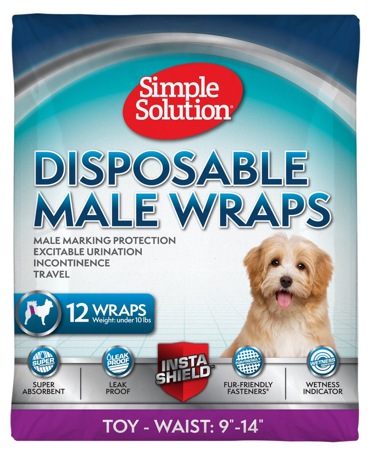 Simple Solution Disposable Dog Diapers for Male Dogs, with Super Absorbent Leak-Proof Fit for Excitable Urination, Incontinence, or Male Marking - 12 Pack