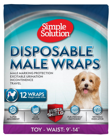 Simple Solution Disposable Dog Diapers for Male Dogs, with Super Absorbent Leak-Proof Fit for Excitable Urination, Incontinence, or Male Marking - 12 Pack