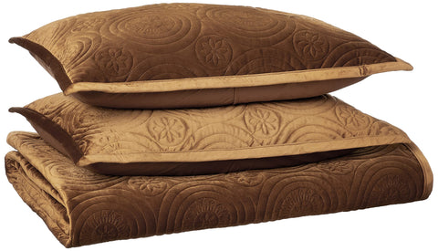 Tribeca Living Velvet Oversized Quilt Set, Camel, Queen