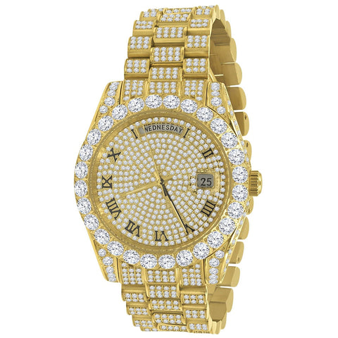 .iced-out. Fully CZ Stainless Steel Quartz Watch - Gold