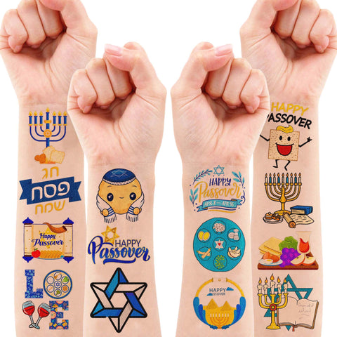 Happy Passover Decorations Stickers Jewish Party Favors Decorations Supplies Decor Temporary Tattoos Passover Pesach Matzo Seder Gifts for Jewish Holiday Party