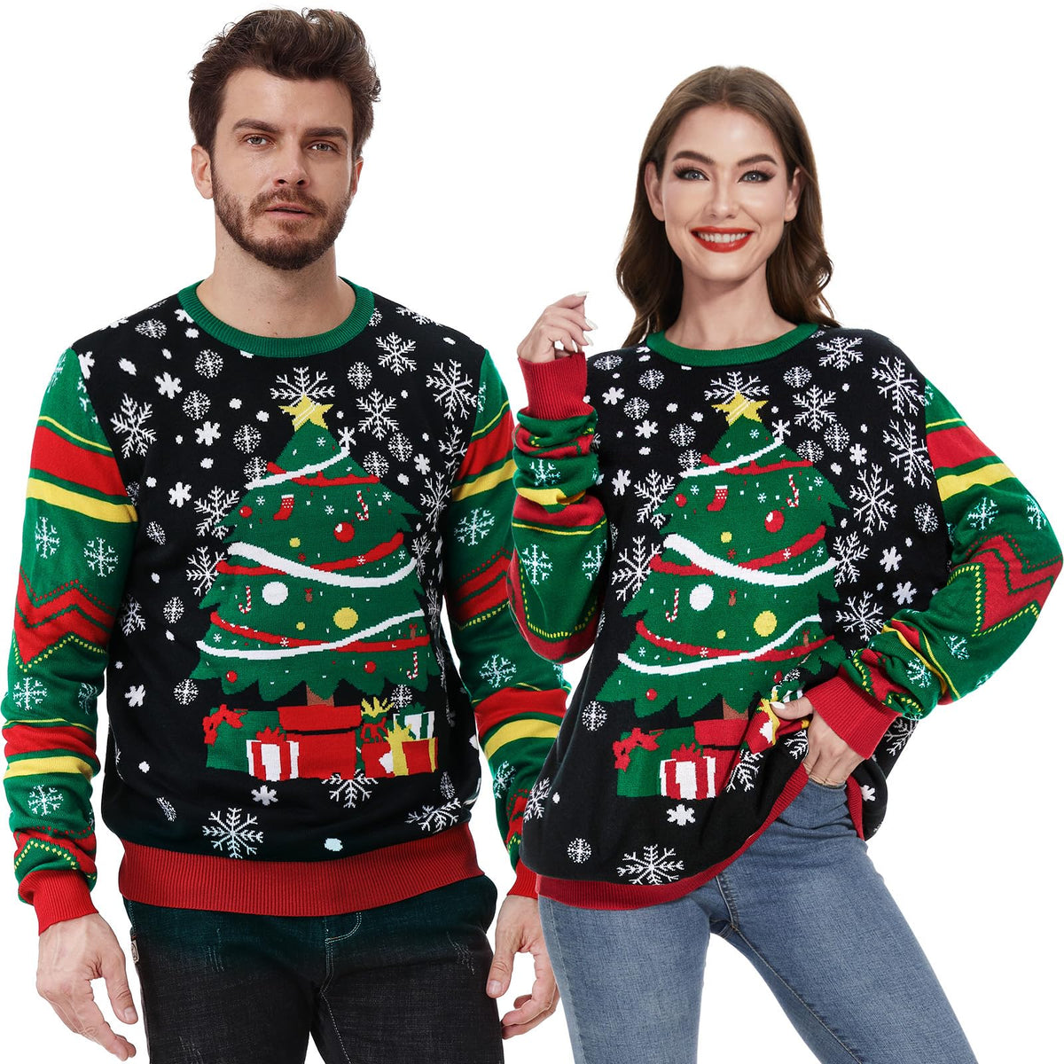 Ulikey Christmas Jumper Men Women Knitted Jumper Unisex Christmas Jumper Funny Reindeer Christmas Jumper Family Set Ugly Christmas Sweater for Men Women Christmas Gifts, red, XL