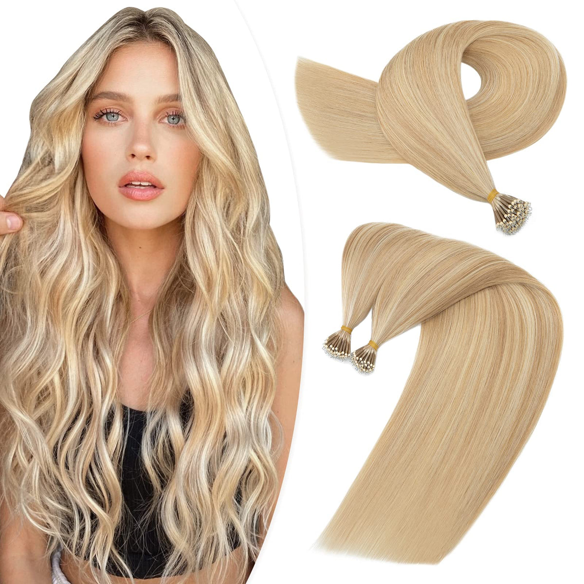 Hairro Nano Ring Hair Extensions Nano Bead Real Human Hair Micro Links Hair Extensions Cold Fushion Pre Bonded I Tip Nano Tipped Remy Hair Extensions For Women 18inch 50g/PACK 50 Strands #18P613