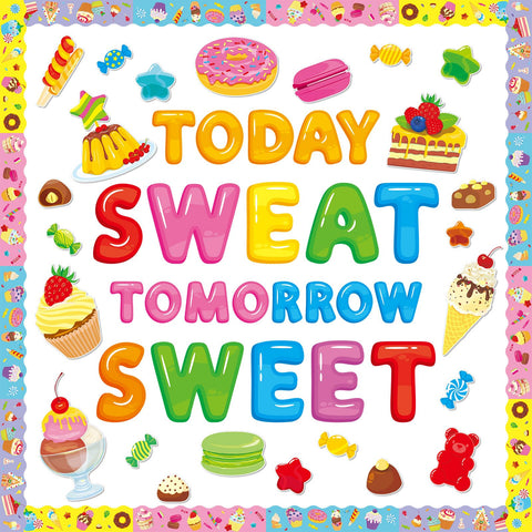 gisgfim Candy Bulletin Board Decoration Set Classroom Sweet Candyland bulletin Board Summer Ice Cream Cupcake Cutouts Boarder Decor for School Home Wall Door(Today Sweat Tomorrow Sweet)