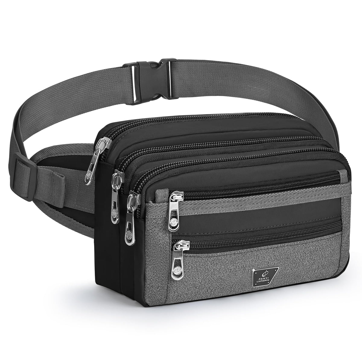 Xoolkly Bum Bag Waist Fanny Pack 7 Zip Pockets Bumbags for Men Women Waist Bag with Adjustable Belt for Sport Running Cycling Camping Hiking Travel, Black