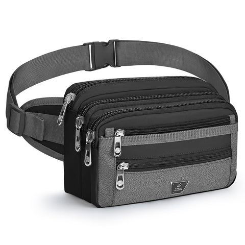Xoolkly Bum Bag Waist Fanny Pack 7 Zip Pockets Bumbags for Men Women Waist Bag with Adjustable Belt for Sport Running Cycling Camping Hiking Travel, Black
