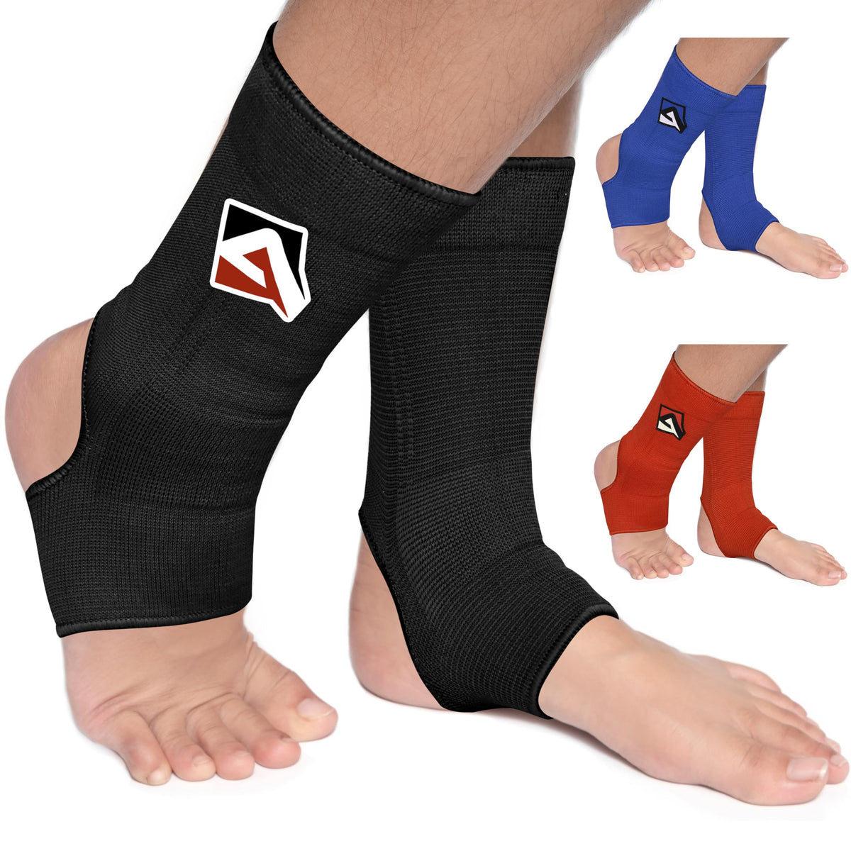 AQF MMA Ankle Support Muay Thai Foot Brace Guard Kick Boxing Sprains Achilles Tendon Pain Relief Protector Elasticated Breathable Compression Sleeve (Black, XL)