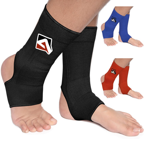 AQF MMA Ankle Support Muay Thai Foot Brace Guard Kick Boxing Sprains Achilles Tendon Pain Relief Protector Elasticated Breathable Compression Sleeve (Black, XL)