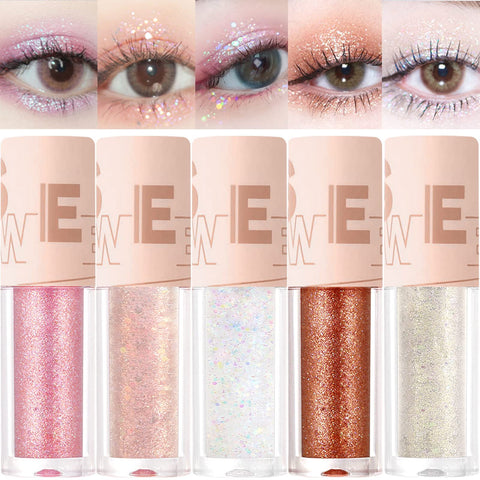 Jutqut Liquid Glitter Eyeshadow - 5 Colors Set, Translucent Shimmery & Sparkle Liquid Eyeliner, Create Shinny Glow Eye Makeup, Long Lasting, Quick-Drying, Subtle Shimmer Eye Shadow Stick