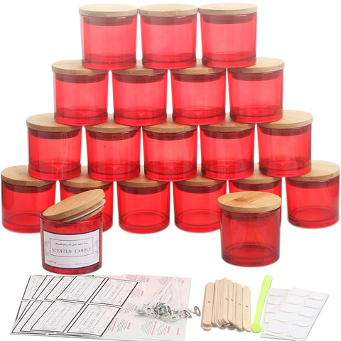MILIVIXAY 20 Pack 4 OZ Red Glass Candle Jars with Lids and Candle Making Kits - Bulk Small Empty Candle Jars for Making Candles - Spice, Powder Containers.