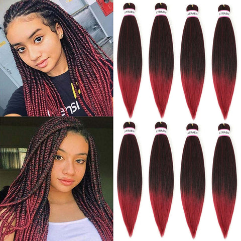 Pre Stretched Braiding Hair 8 Packs - 18 Inch Ombre Braiding Hair,Two Tone Yaki Texture Prestretched Crochet Braids Hair,Professional Synthetic Hair Extension Itch Free Hot Water Setting(18"T1B/Bug)