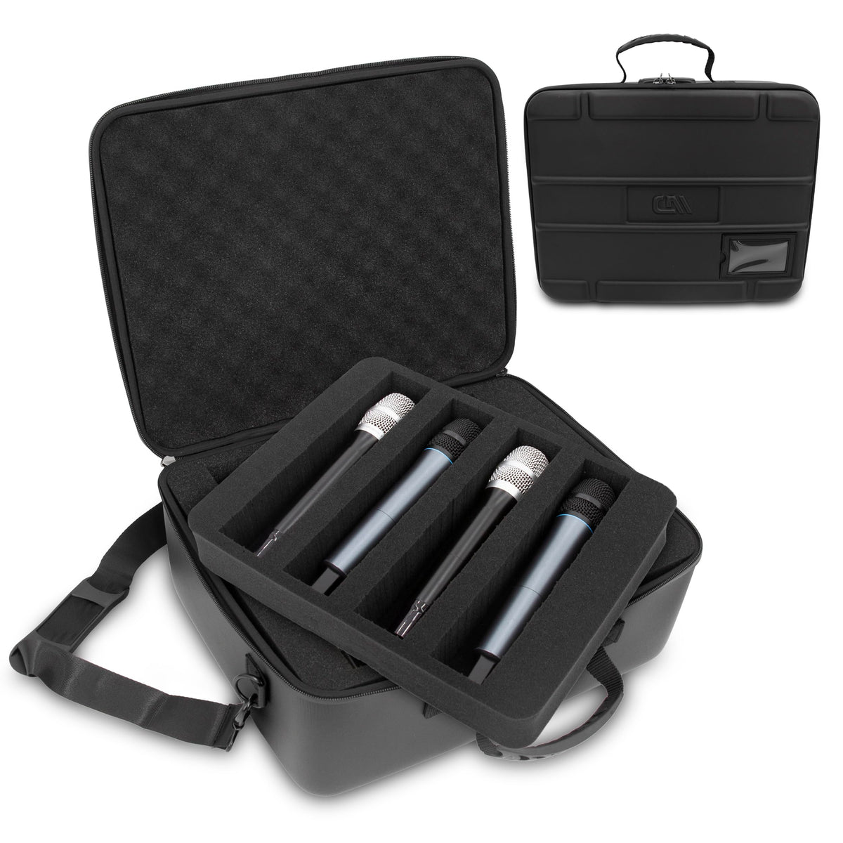CASEMATIX Portable Microphone Case Compatible with Sennheiser Shure and More Wireless Mic Systems - Dual Layer Customizable Foam Holds Microphones, Receivers, Transmitters and More