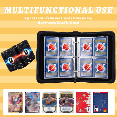 Jravkfi Card Binder 4-Pocket,400 Pockets Card Holder Album with 50 Removable Sleeves for Standard Size Cards TCG Trading Card Binder Display Storage Carrying Case-Black