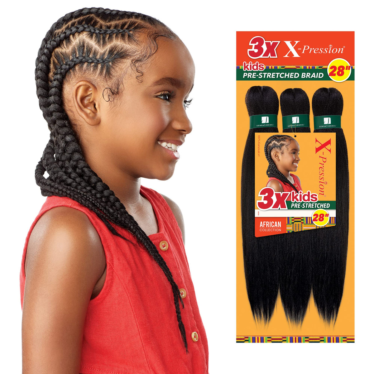 Sensationnel African Collection 3X X-Pression Pre-Stretched Braid 28" (Kids) (1-pack, 1B)