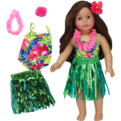 Sophia's 4 Piece Hawaiian Accessories and Floral Bathing Suit Set for 18'' Dolls, Multicolor