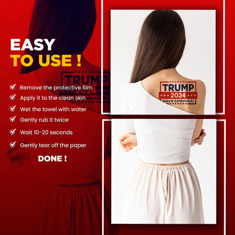 (4 Pack) "Trump 2024 Save America" Back Temporary Tattoo for Men & Women - Skin Decal Sticker Support Trump 2024