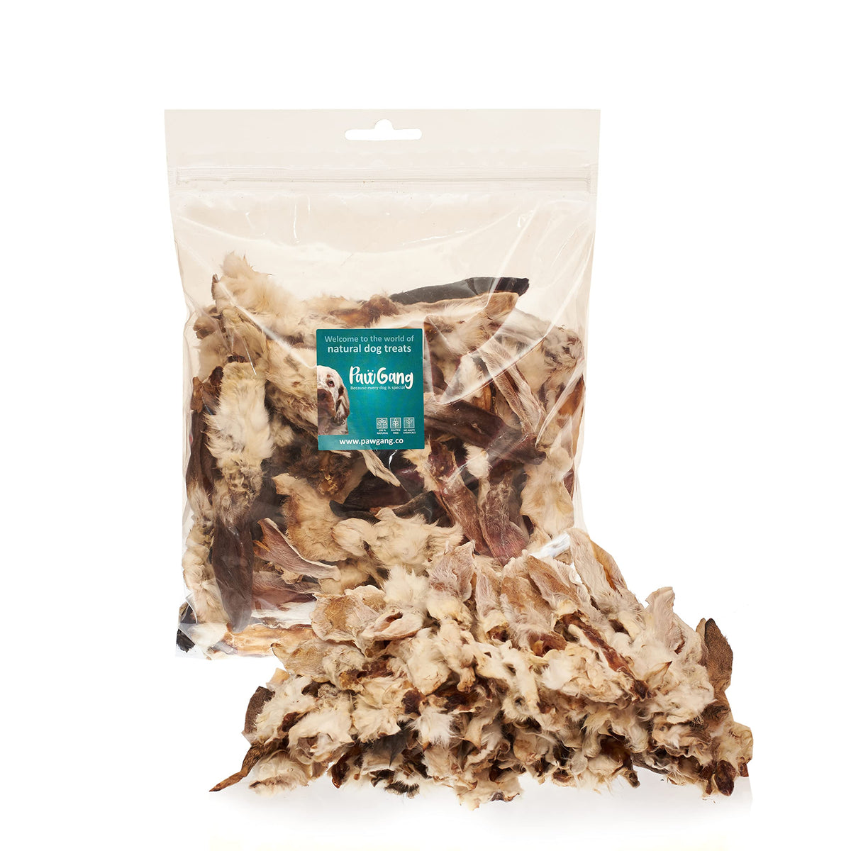 PawGang - Rabbit Ears with Fur 1kg (64-74 Furry Ears) - 100% Natural Air Dried Treats for Dogs Puppies Adult Old Small Large - Tasty EU Sourced Chews - Healthy Hypoallergenic - Grain Free - Bulk Bag