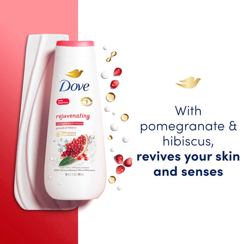 Dove Body Wash Rejuvenating Pomegranate & Hibiscus 4 Count for Renewed, Healthy-Looking Skin Gentle Skin Cleanser with 24hr Renewing MicroMoisture 20 oz
