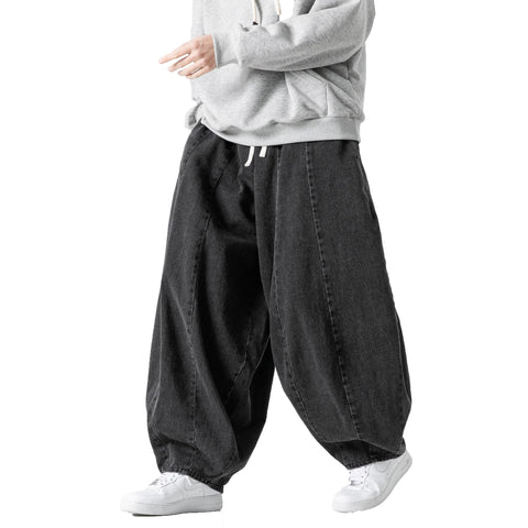 DOSLAVIDA Baggy Jeans for Men Wide Leg Hip Hop Jean Stylish Loose Fit Denim Pants Casual Streetwear Skateboard Pants Black