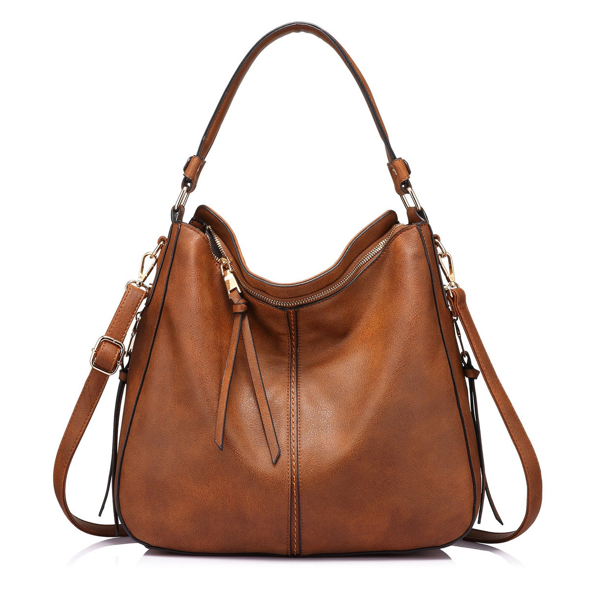 Realer Women Handbags Fashion Hobo Bags Faux Leather Long Strap Shoulder Bag Ladies Large Tote Bag Cross body Bag for Work Business School College Travel Brown