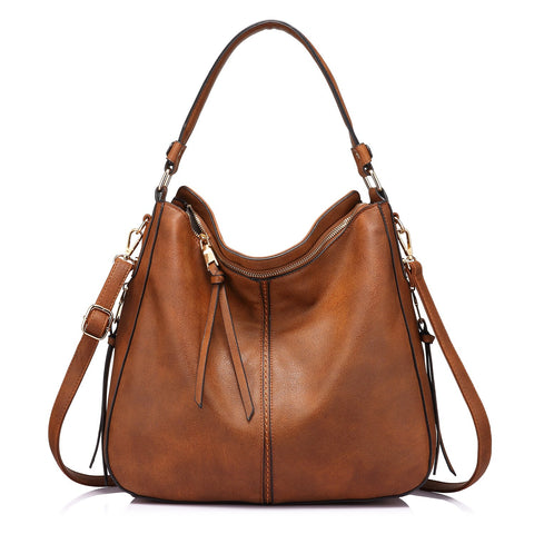 Realer Women Handbags Fashion Hobo Bags Faux Leather Long Strap Shoulder Bag Ladies Large Tote Bag Cross body Bag for Work Business School College Travel Brown