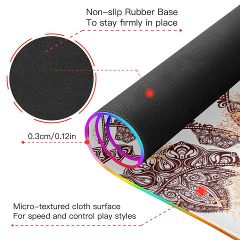 Boho Moon Sun Mandala Wireless Charging Mouse Pad for Mobile Phone Extra Large Gaming Mousepad with 13 Lighting Modes Keyboard Mat for Gaming MacBook PC Laptop Desk Office Home