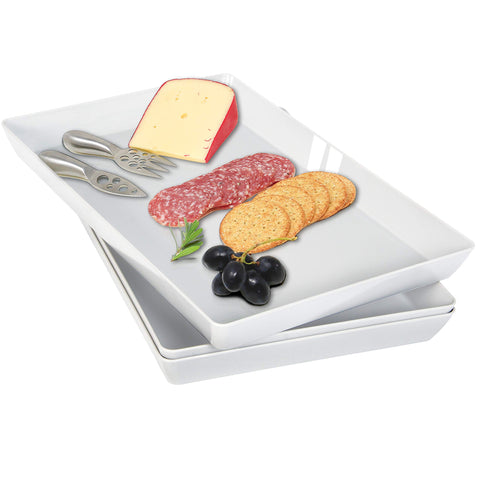 Youngever 3 Pack Plastic Serving Trays, Serving Platter for Parties, Sturdy ABS material, 15 inch x 10 inch (Grey)