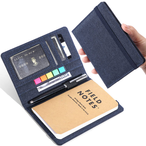 Plinyvel Journal Cover for Field Notes Compatible with Moleskine Cahier's Notebook Waterproof Fabric, Multifunctional Organizer with Pen Loop, Business Card Holder, for 3.5" x 5.5" pocket notebook