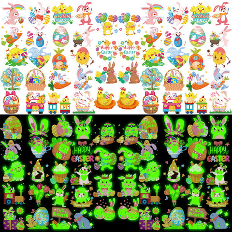 HOWAF 96pcs Luminous Easter Temporary Tattoos, Glow in Dark Easter Tattoos Fake Waterproof Tattoos Chick Easter Eggs Bunny Tattoo Stickers for Kids Party Favors Easter Basket Party Bag Fillers Gift