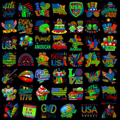 HOWAF 96pcs Glow in The Dark 4th of July Temporary Tattoos for Independence Day USA Patriotic Party Decorations, American Themed Luminous Face Tattoos for July 4th Party Favors Goodie Bag Fillers