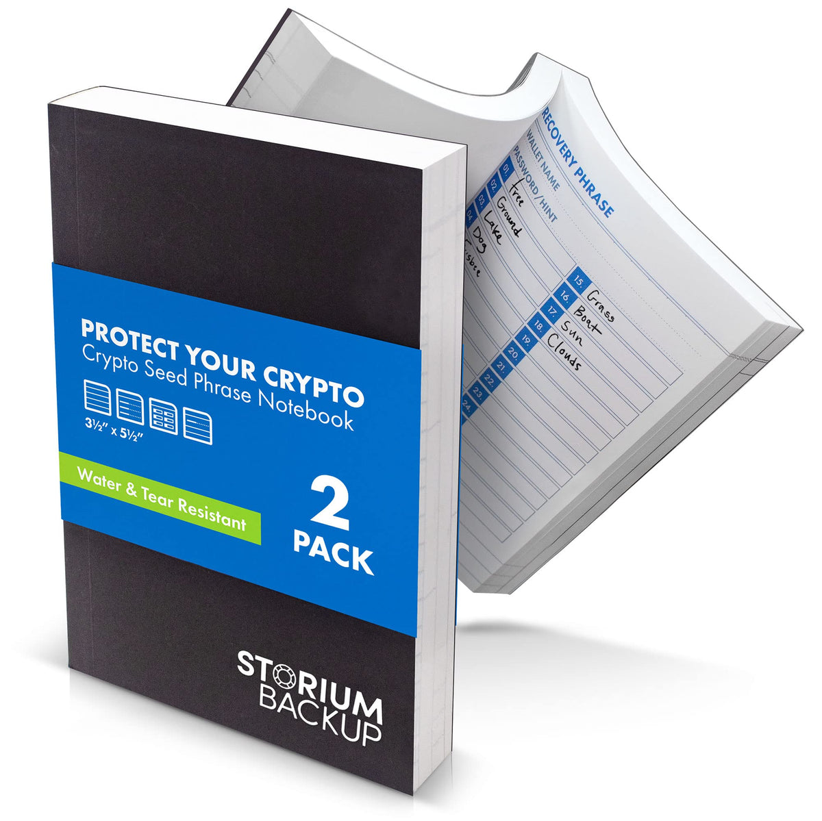 Storium Crypto Seed Phrase Storage Notebook - Waterproof Stone Paper Book - Keep Your Cryptocurrency Recovery Phrase Password Safe & Secure - Cold Storage Wallet Backup Journal - Pocket Size 2-Pack