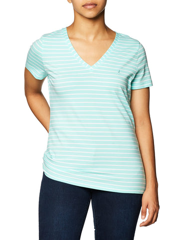 Nautica Women's Easy Comfort V-Neck Striped Supersoft Stretch Cotton T-Shirt, Aruba Blue, X-Large