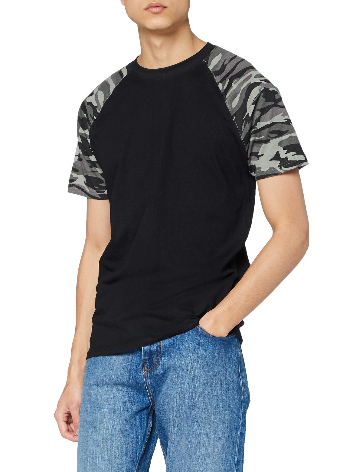 Urban Classics Men's Raglan Contrast Tee, Black/Darkcamo, 4XL
