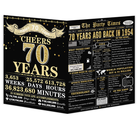 Zyulin 70th Birthday Card, Happy 70th Birthday Gifts for Women Men, Unique Gifts for 70 Year Old Grandpa Grandma, Back in 1954 Birthday Decorations