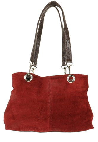 Girly Handbags Womens Italian Suede Leather Shoulder Bag (Burgundy)