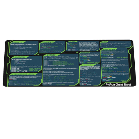 Designfullprint Python Cheat Sheet Mousepad for Beginner, Python Reference Guide Desk Mat, Python CheatSheet for Software Engineers, Gift for AI Programmer Desk Mat KMH