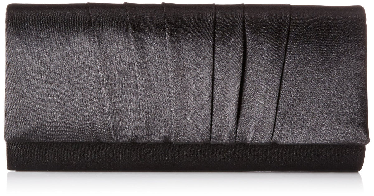 Damara Womens Satin Pleated Clutch Bag Wedding Bridal Prom Evening Handbag,Black(Size:L)