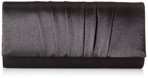 Damara Womens Satin Pleated Clutch Bag Wedding Bridal Prom Evening Handbag,Black(Size:L)