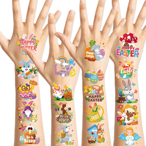 HOWAF 96pcs Easter He is Risen Temporary Tattoos, Religions Christian Easter Temporary Tattoos for Kids, Easter Bunny Egg Tattoos Stickers for Easter Spring Party Favors