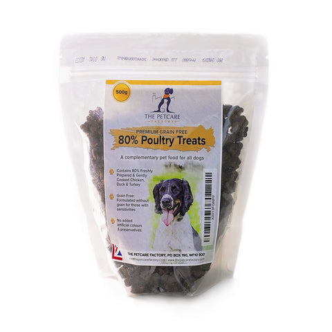 The Petcare Factory Premium Grain Free 80% Poultry Dog Treats (1 Pack), Containing Freshly Prepared Ingredients, UK Manufactured