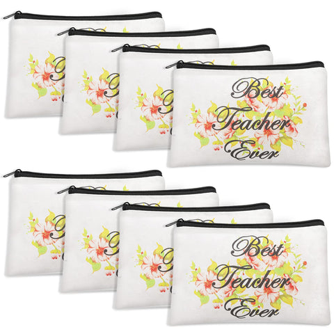 emzrivo Teacher Appreciation Gifts Teacher Gift for Women 8 Pcs Teacher Appreciation Gifts Makeup Bag Teacher Cosmetic Bag Thank You Gifts for Teachers Bulk Teacher Gifts