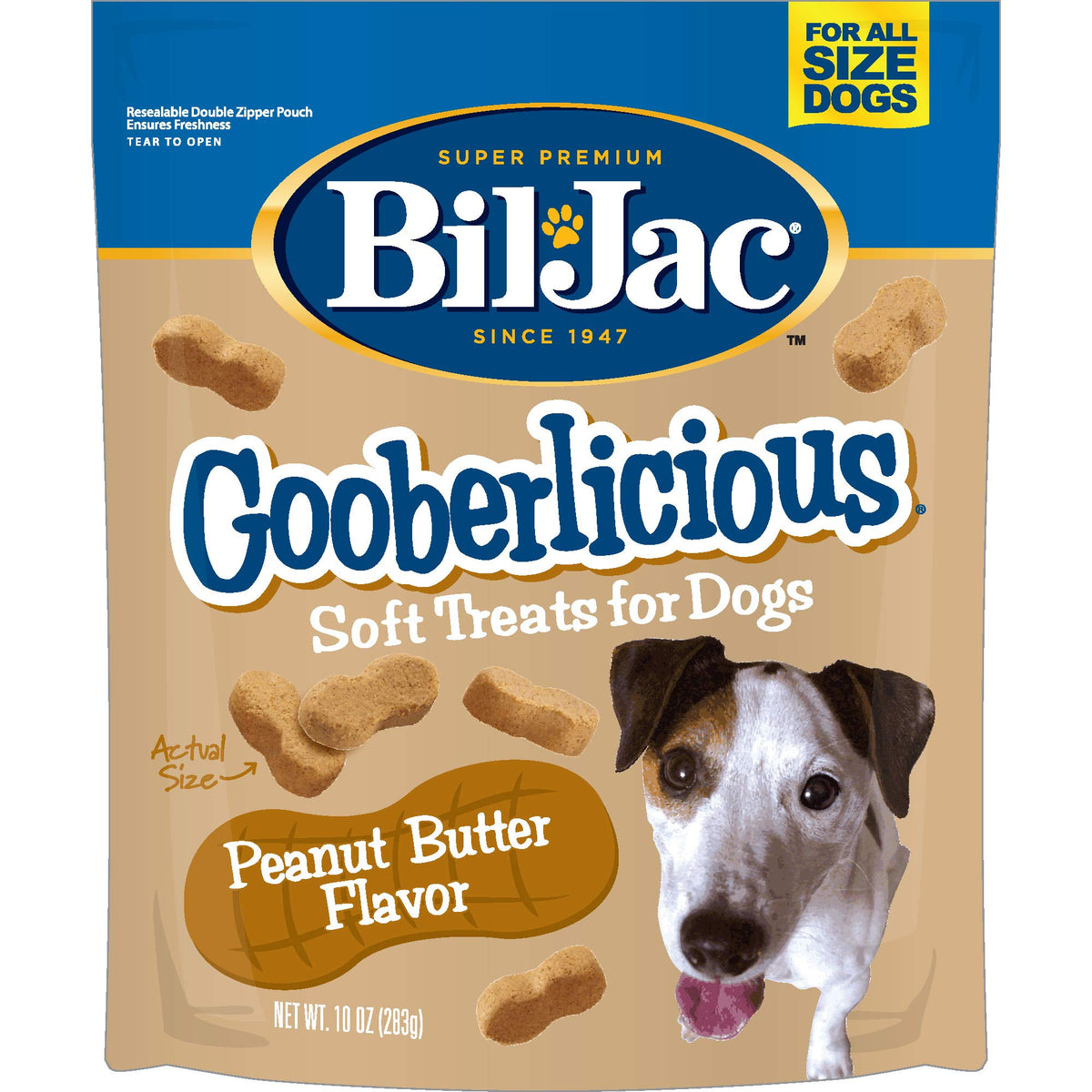 Bil-Jac Gooberlicious Soft Treats for Dogs - Puppy Training Treat Rewards, 10oz Resealable Double Zipper Pouch, Peanut Butter Flavor Chicken Liver Dog Treats (2-Pack)