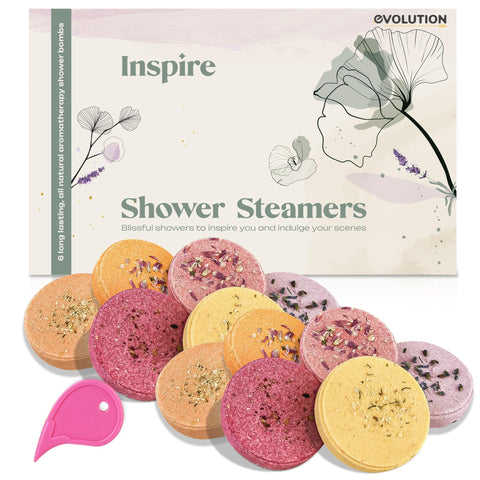 EvolutionUSA -Inspire Organic Shower Steamers Gift Set, 12 Shower Bombs Women, Self Care Gifts, Shower Bomb Aromatherapy, gifts for 20 year old female, new mom gifts, gifts for runners, shower fizzies