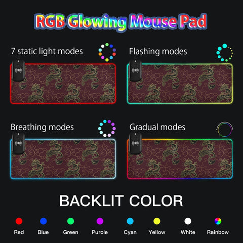 Dragon Gold Cloud Wireless Charging Mouse Pad for Mobile Phone Extra Large Gaming Mousepad with 13 Lighting Modes Keyboard Mat for Gaming MacBook PC Laptop Desk Home Office