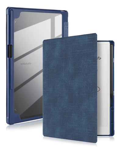 WALNEW Case for reMarkable Paper Pro 2024 11.8", Transparent Hard PC Back Book Folio Shell with Pen Holder, Protective Cover for reMarkable Paper Pro 11.8" Color Tablet (2024) (Navyblue)