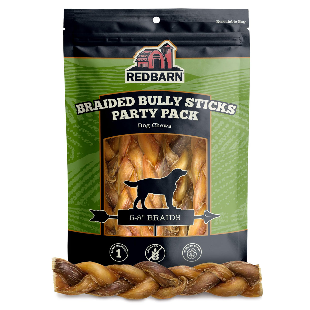 Redbarn All Natural 5-8ÃƒÆ’Ã‚Â¢ÃƒÂ¢Ã¢â‚¬Å¡Ã‚Â¬Ãƒâ€šÃ‚Â Braided Bully Sticks for Small & Large Dogs - Healthy Long Lasting Beef Chews Variety Party Pack - Single Ingredient Low Odor Rawhide Free - 8 oz Bag - Packaging May Vary
