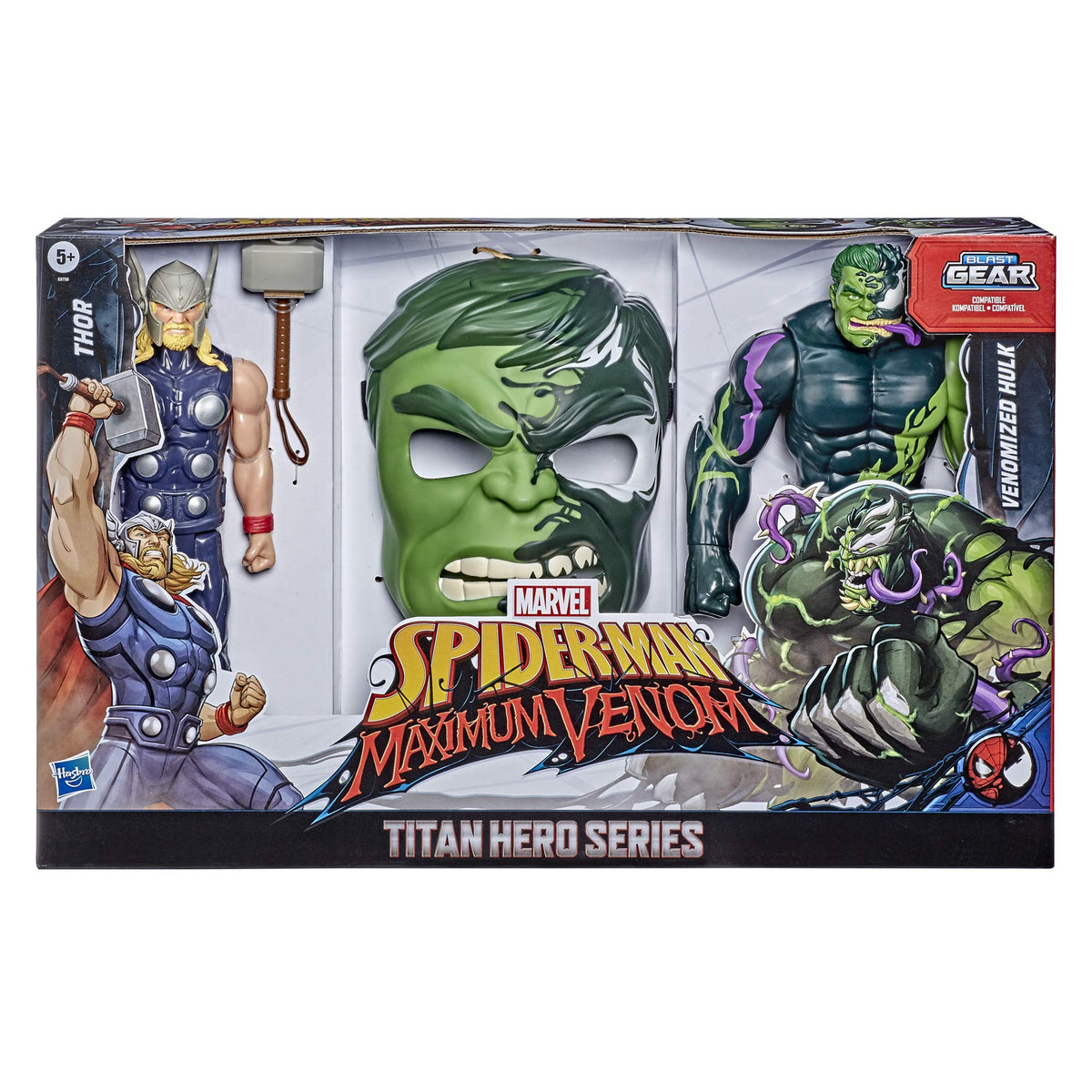 Spider-Man Maximum Venom Titan Hero Spider-Man Vs. Venomized Hulk Action Figure 2-Pack and Mask, with Blast Gear-Compatible Back Ports (Amazon Exclusive)