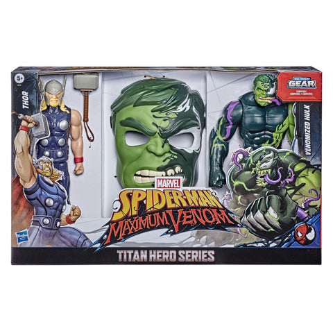 Spider-Man Maximum Venom Titan Hero Spider-Man Vs. Venomized Hulk Action Figure 2-Pack and Mask, with Blast Gear-Compatible Back Ports (Amazon Exclusive)